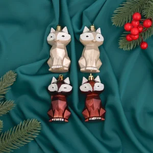 Набор ёлочных игрушек "Зимнее волшебство. Сказочный лис" 4шт пластик 8,5х3,5см бежевый коричневый 10