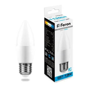 Лампа светодиодная, (13W) 230V E27 6400K С37, LB-970