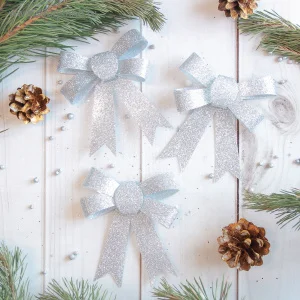 Украшение ёлочное "Бант - блеск" (набор 3 шт) 9х10 см, серебро 2371264