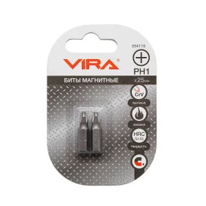 Бита РН1х25мм сталь Cr-V хвостовик С 1/4" магнитная уп-2шт Vira 554119 *1