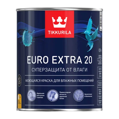 Краска для влажных помещений EURO EXTRA 20 база A п мат. Тиккурила 0,9л.