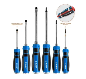 Набор отверток 6предм. SL5, SL6, SL8. PH1, PH2, PH3. двухкомпонентная рукоятка CrV ЗУБР Ударник 25026 *1