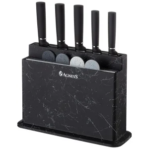 Набор Agness 10предм: 5 ножей, 4 доски и подставка черный 671-203 *1
