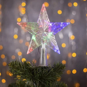 Светодиодная верхушка на ёлку «Звезда прозрачная» 15 см, 10 LED, провод 2 метра, 220 В, свечение RG/