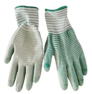 Перчатки нейлон полоска облив полиуретан зеленые 'Praktische Home' G-117 с этикеткой-подвесом *1