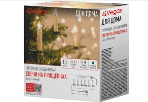 Гирлянда VEGAS «Свечи на прищепках» 1,5м IP20 6 теплых LED ламп зеленый провод соединяемая 220v 55127 *1