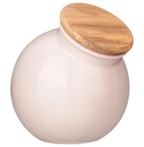 Банка Bronco "Fusion" 1250мл 16,5х14,5х15см пудровая с деревянной крышкой 263-1140 *1/24