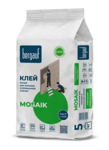 Клей белый для мозаики и прозрачной плитки Mosaik 5кг Bergauf 1уп=108шт