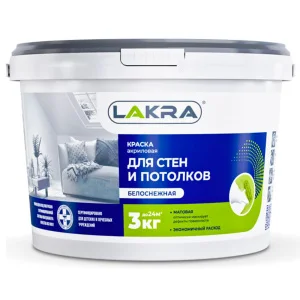Краска ВД для стен и потолков Белоснежный Лакра 3 кг(упак.6шт)