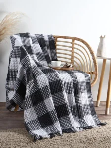 Плед вафельный Этель Клетка 150*240 см, цв.серый, хлопок 100%, 350гр   10666537