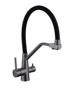Смеситель для кухни  с высоким гибким изливом с подключением фильтра питьевой воды AVRORA Kitchen AV9006GM графит