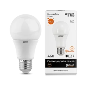 Лампа Gauss Elementary A60 10W 880lm 3000K Е27 LED *1/10/50