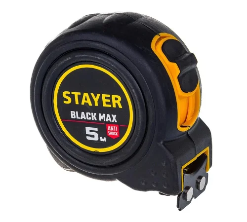 Рулетка 5м 25мм обрезиненный корпус 2 фиксатора Stayer BlackMax 3410-05-25_z02  1