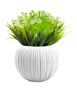 Кашпо д/цветов пласт. "Сфера Мини" 0,3л белый с белыми цветами КШ-0024 (La Decoro) *1