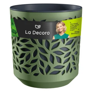 Кашпо д/цветов пласт. "Leaves" 4л оливка/антрацит КШ-5831 (La Decoro) *1