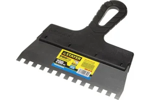 STAYER  PROFlat, 200 мм, зуб 8 х 8 мм, пластиковая ручка, зубчатый, нержавеющий фасадный шпатель, Pr