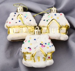 Украшение ёлочное "Домик со звёздами" 3шт 5,5х5см бело-золотой 4325528 *1