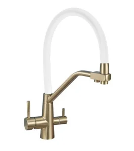 Смеситель для кухни с высоким гибким изливом с подключением фильтра питьевой воды AVRORA Kitchen AV9006Gold золото
