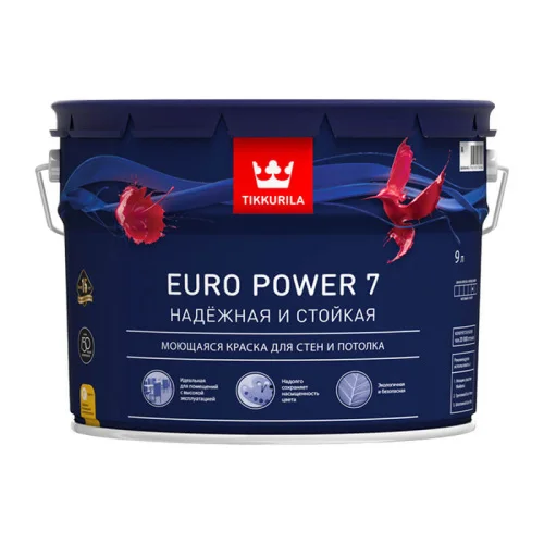 Краска интер. стойкая к мытью EURO POWER 7 база A мат. Тиккурила 9л.