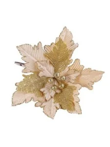 Украшение ёлочное Бежевый с золотом цветок (клипса) 24х24х18,5см арт.88692 *1