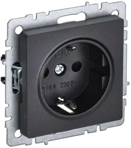 Розетка 1-м "Brite" РС14-1-0-БрЧ 16А с заземл. защ. шторки механизм черный IEK BR-R14-16-K02