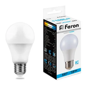 Лампа светодиодная, (12W) 230V E27 6400K A60, LB-93