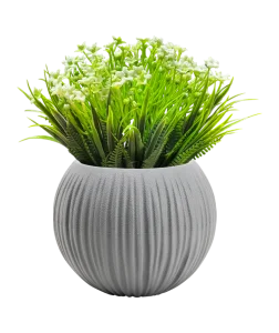 Кашпо д/цветов пласт. "Сфера Мини" 0,3л серый жемчуг с белыми цветами КШ-0026 (La Decoro) *1