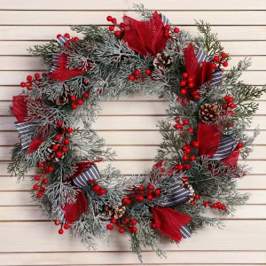 Венок новогодний d- 32 см "Уютная сказка" полосатые ленты шишки   9692760