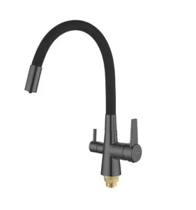 Смеситель для кухни одноручный с подключением к фильтру питьевой воды гибкий излив Shevanik S668Y темно-серый