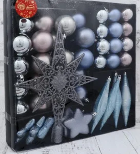 Набор украшений пластик с верхушкой 43 шт "Глория 3" (32 шара, 4 сосульки, 6 звёзд)   4942049