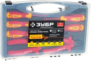 Набор губцевый диэлектрический до 1000В маслобензостойкая ручка 7предм, Зубр Профессионал 2214-H7_z01 *1