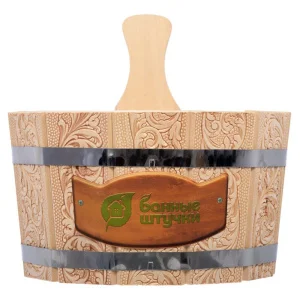 Ушат "шайка", 3,5 л, с пластиковой вставкой, с орнаментом "Цветы", липа "Банные штучки" *1