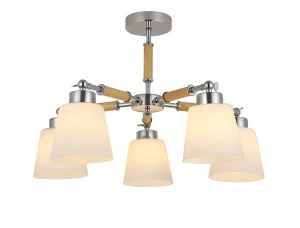 Люстра LV 9223/5 Бени Хром/светлое дерево E27 40W  Ø570 H370мм