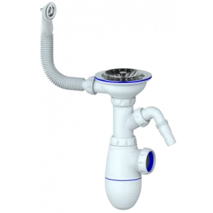 Сифон бутылочный 1 1/2"х40 с круглым переливом, отводом д/стир. машины B431V (Unicorn) *1/35