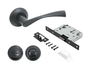 Ручка дверная АЛЛЮР АРТ ОСКАР BL+L7050S BL+BK-R1 BL (13150/S7050) с защелкой с фиксатором матовый черный