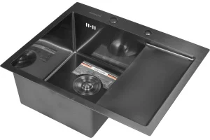 Мойка для кухни врезная левая GERHANS RK35848B-L 580х480х220х0,3 мм Графит с сифоном (5)