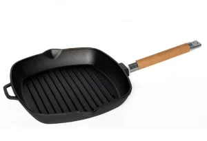 Сковорода-гриль Гардарика 28см h 45 чугунная со съемной деревянной ручкой 0628 *1