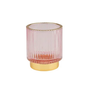 Декоративный подсвечник из цветного рельефного стекла, Д70 Ш70 В80, розовый Star-12