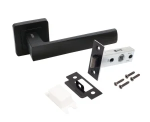 Ручка дверная АЛЛЮР АРТ КОЛОМБО BL+L45-8 BL (23150/S45) с защелкой матовый черный