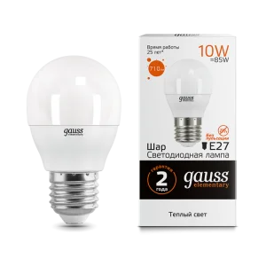 Лампа Gauss Elementary Шар 10W 710lm 3000K Е27 LED *1/10/100