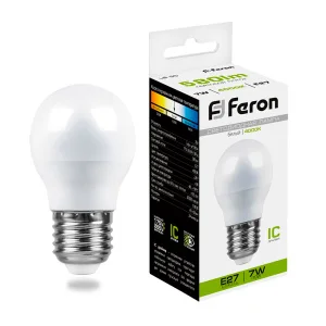 Лампа светодиодная, (7W) 230V E27 4000K G45, LB-95