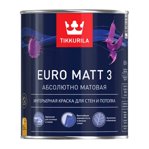 Краска интерьерная EURO MATT 3 база A глубоко мат. Тиккурила 0,9л.