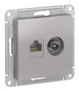 Розетка двойная ТВ + компьютерная AtlasDesign TV+RJ45 Cat.5, алюминий ATN000389 Systeme Electric