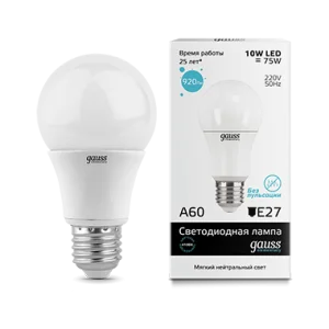 Лампа Gauss Elementary A60 10W 920lm 4100K Е27 LED *1/10/50