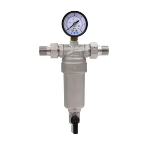 Фильтр самопромывной 1" НР/НР с манометром для холодной воды, никелированный JC156-N (VIEIR) *1