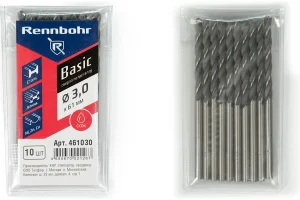 Сверло по металлу 3,0x61мм HSS-R цилиндрический хвостовик уп-10шт RENNBOHR BASIC PROM 461030 *1