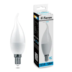 Лампа светодиодная, (13W) 230V E14 6400K С37T, LB-970