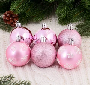 Набор шаров пластик d-6 см, 6 шт "Снежиночки" розовый 1009560
