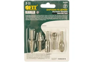 Набор шарошек стальных по дереву хвостовик 6мм уп-5шт Fit 36455 *1