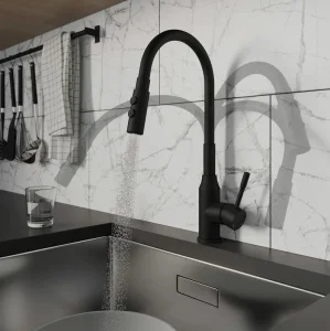 Смеситель д/кухни одноруч. "Meal" с гибким изливом и душевой насадкой черный матовый M01BL2FM05 (Milardo) *1